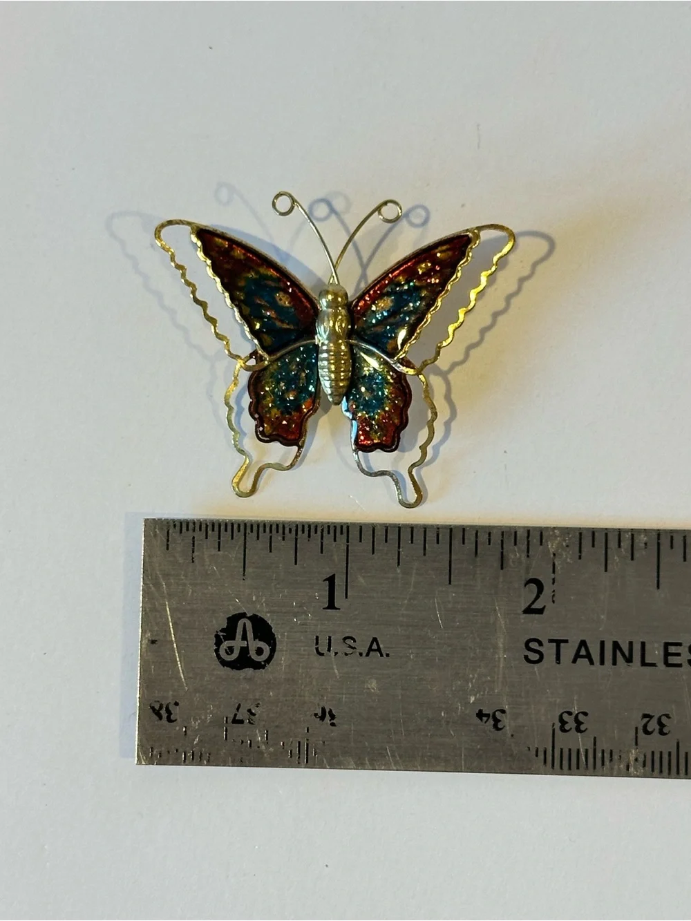 Vintage Butterfly Multicolor Enamel Cloisonne Brooch Pin in Gold Tone